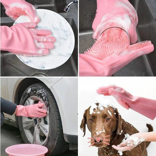 Silicone Washing Full Finger Gloves For Home (Random Colors)